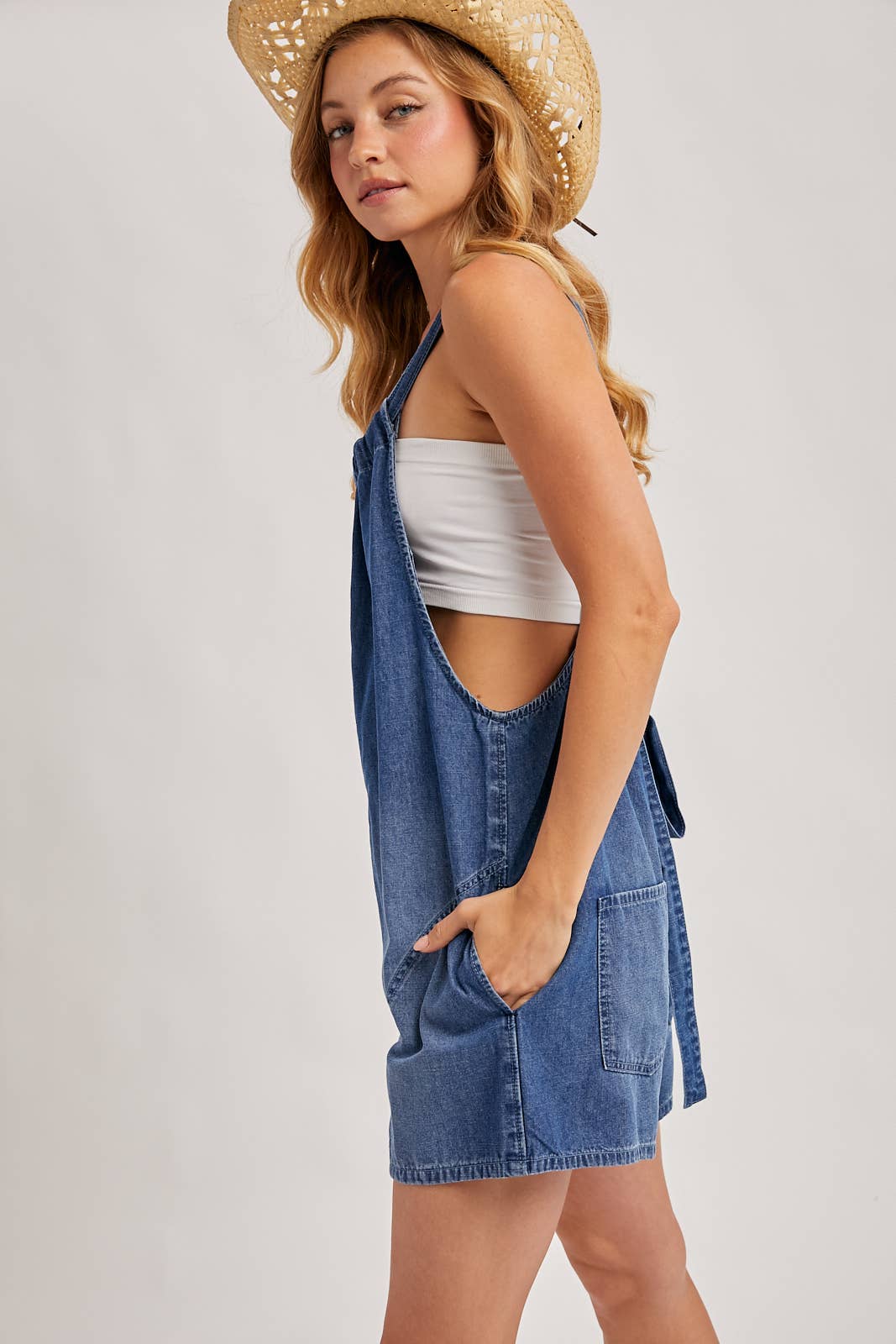 Denim Washed Romper in Light Wash