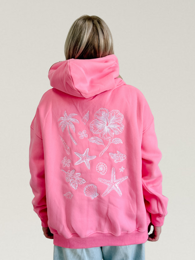 Tropical Embroider Hoodie in Hibiscus Pink
