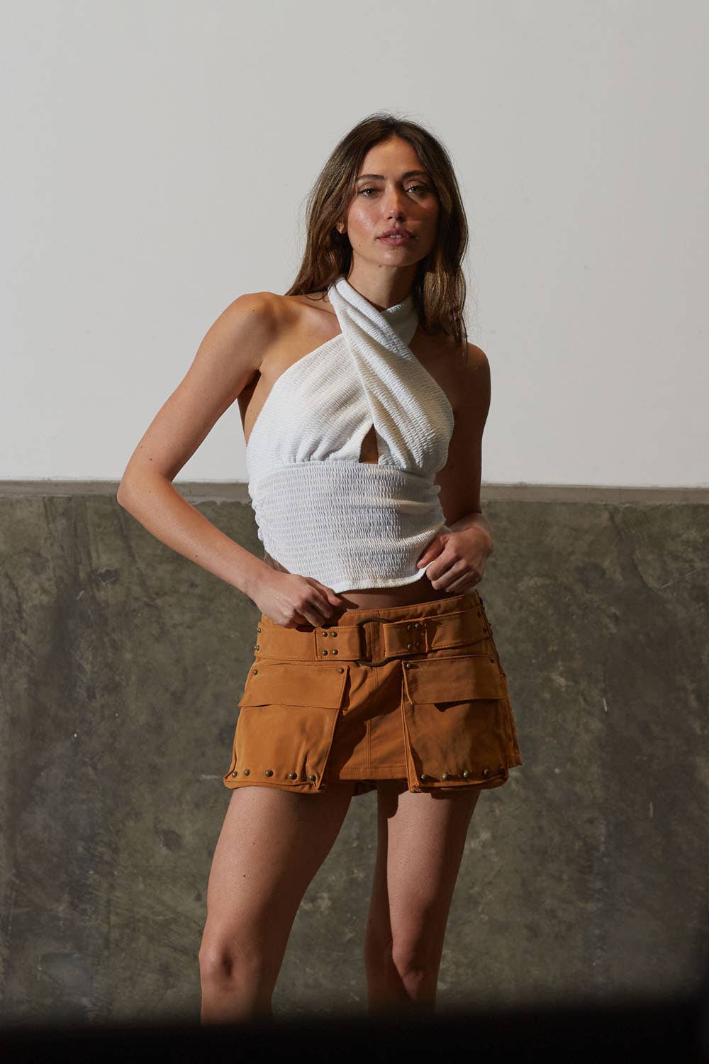 Solid Smocked Crisscross Halter Top