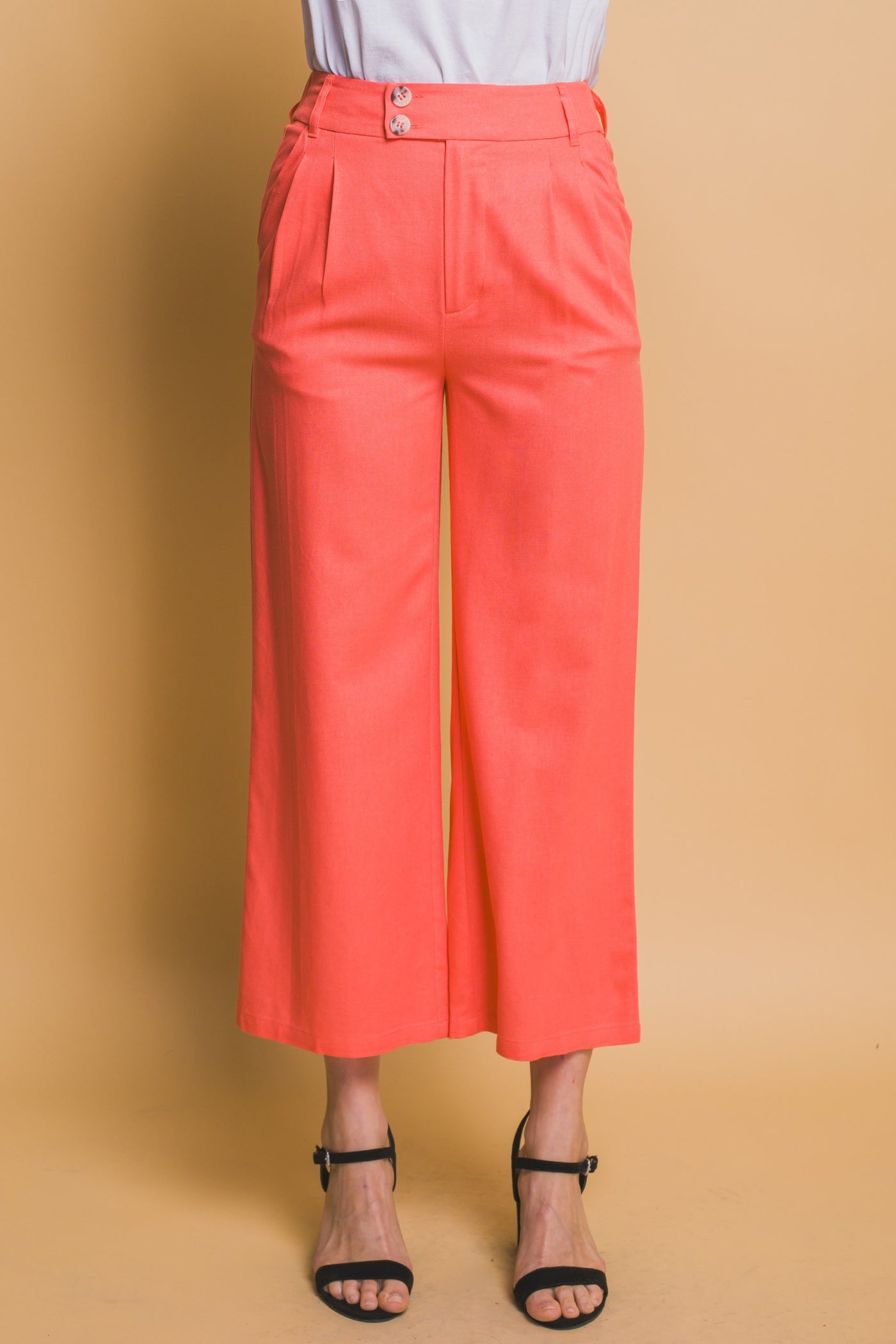 Linen Cropped Pants in Sunset Coral