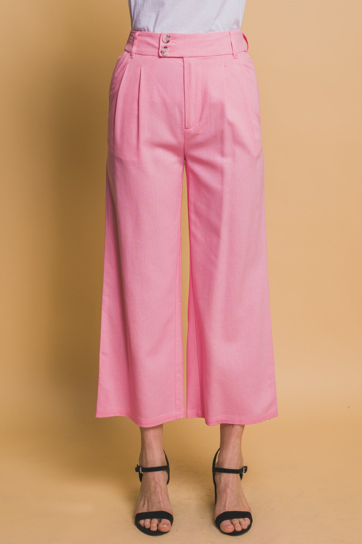 Linen Cropped Pants in Pink