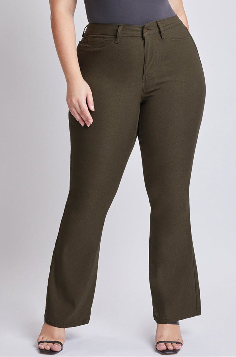Hyperstretch High Rise Flare Pant in Dark Olive