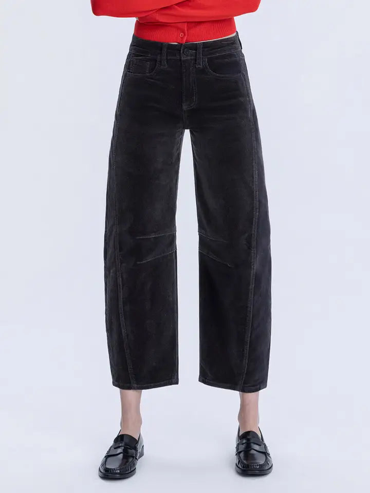 High Rise Dark Gray Corduroy Barrel Jeans