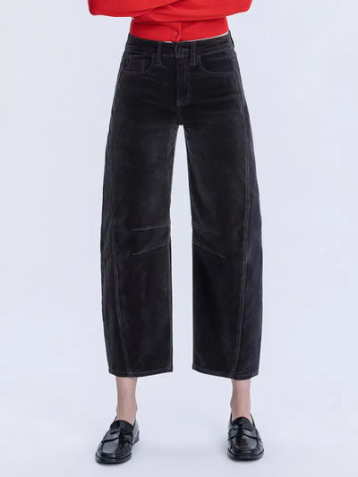 High Rise Dark Gray Corduroy Barrel Jeans