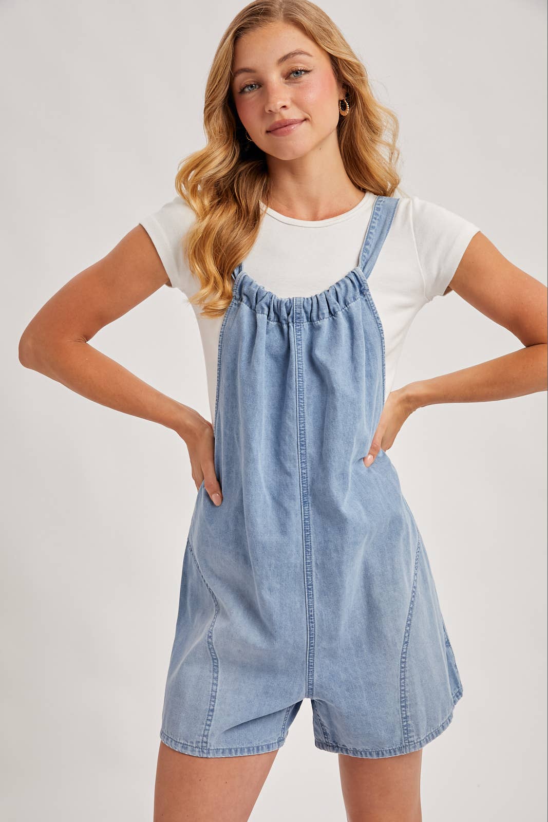 Denim Washed Romper in Light Wash