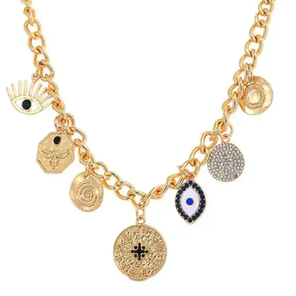 Celestial Coin Charm White Eye necklace