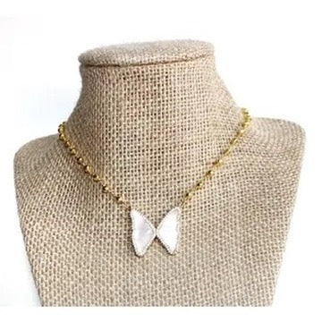 Gold Beaded Mother of Pearl Butterfly Necklace