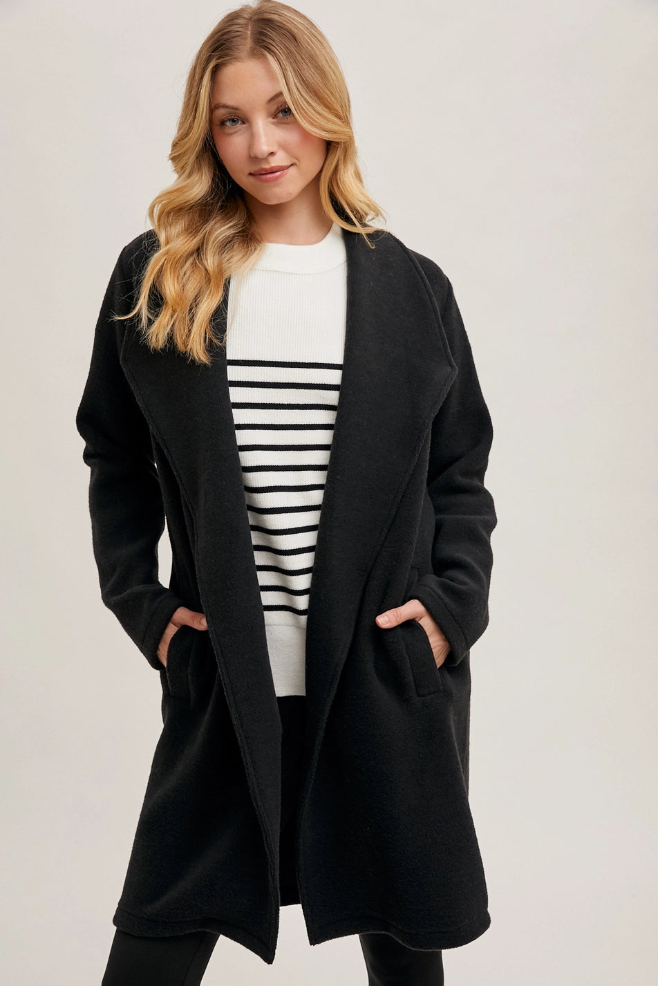 Open Front Knit Coat Jacket in Black