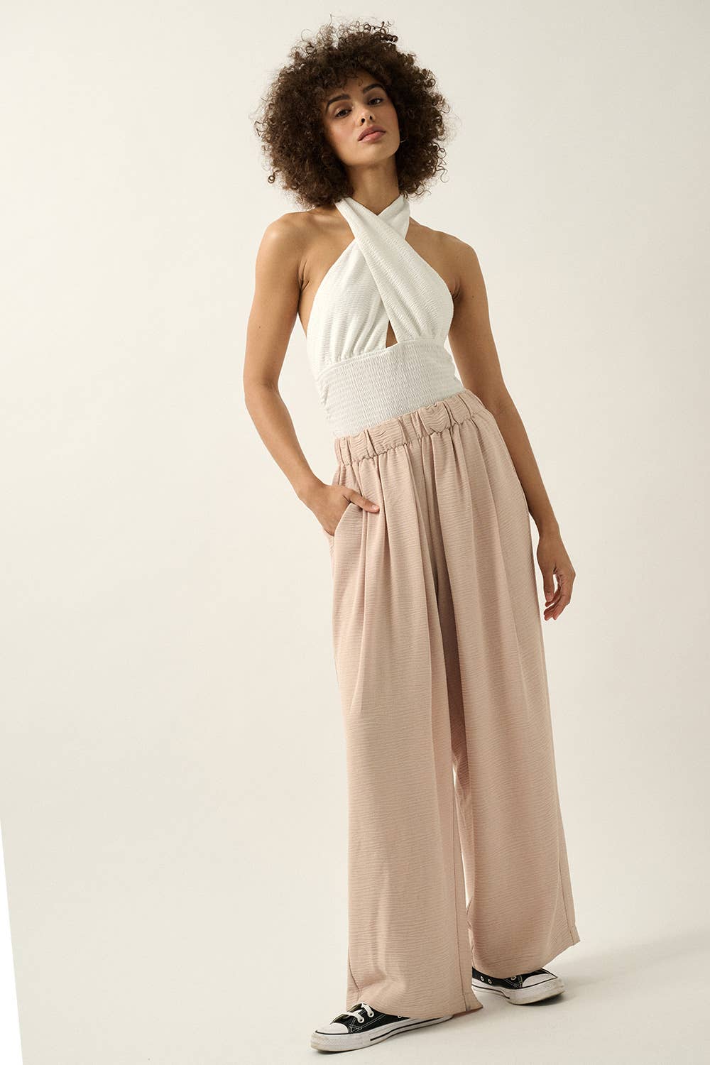 Solid Smocked Crisscross Halter Top