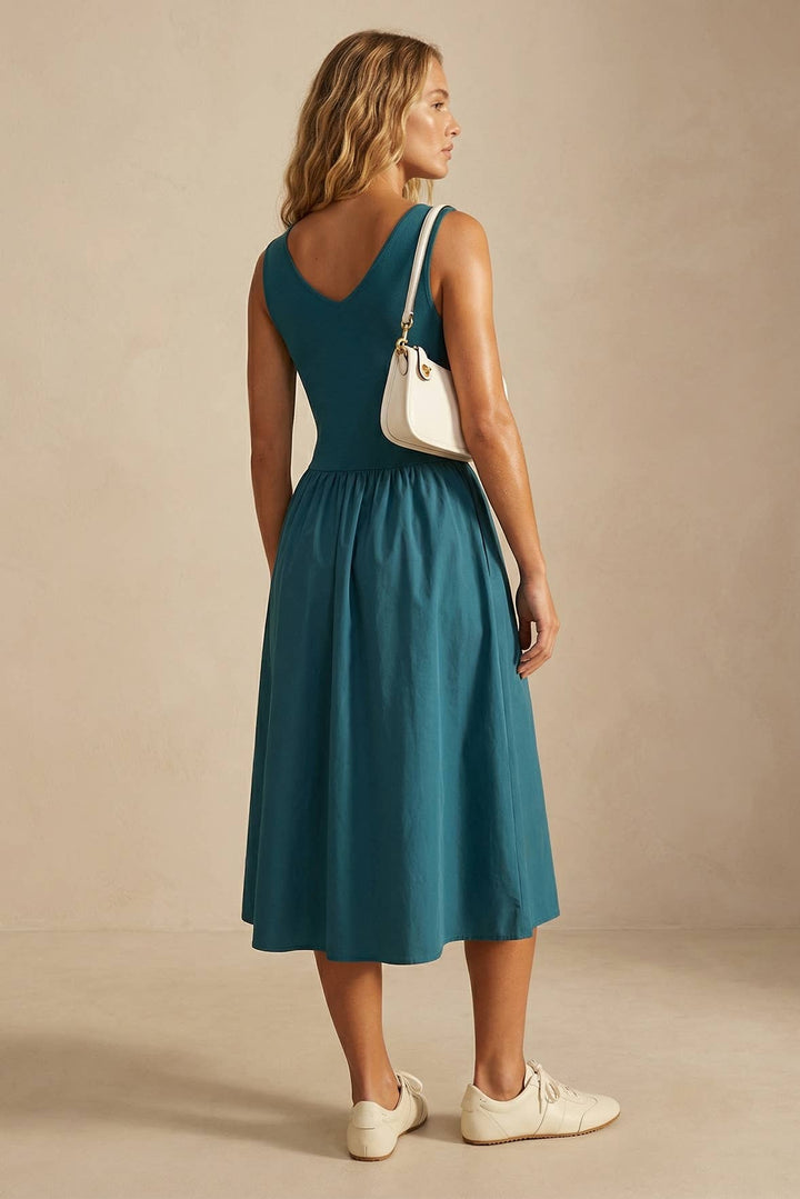 Sleeveless V-Neck Midi Dress