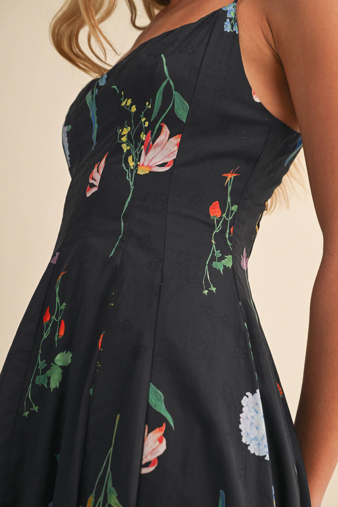 FLORAL PRINTED SLEEVELESS FLARED MAXI DRESS