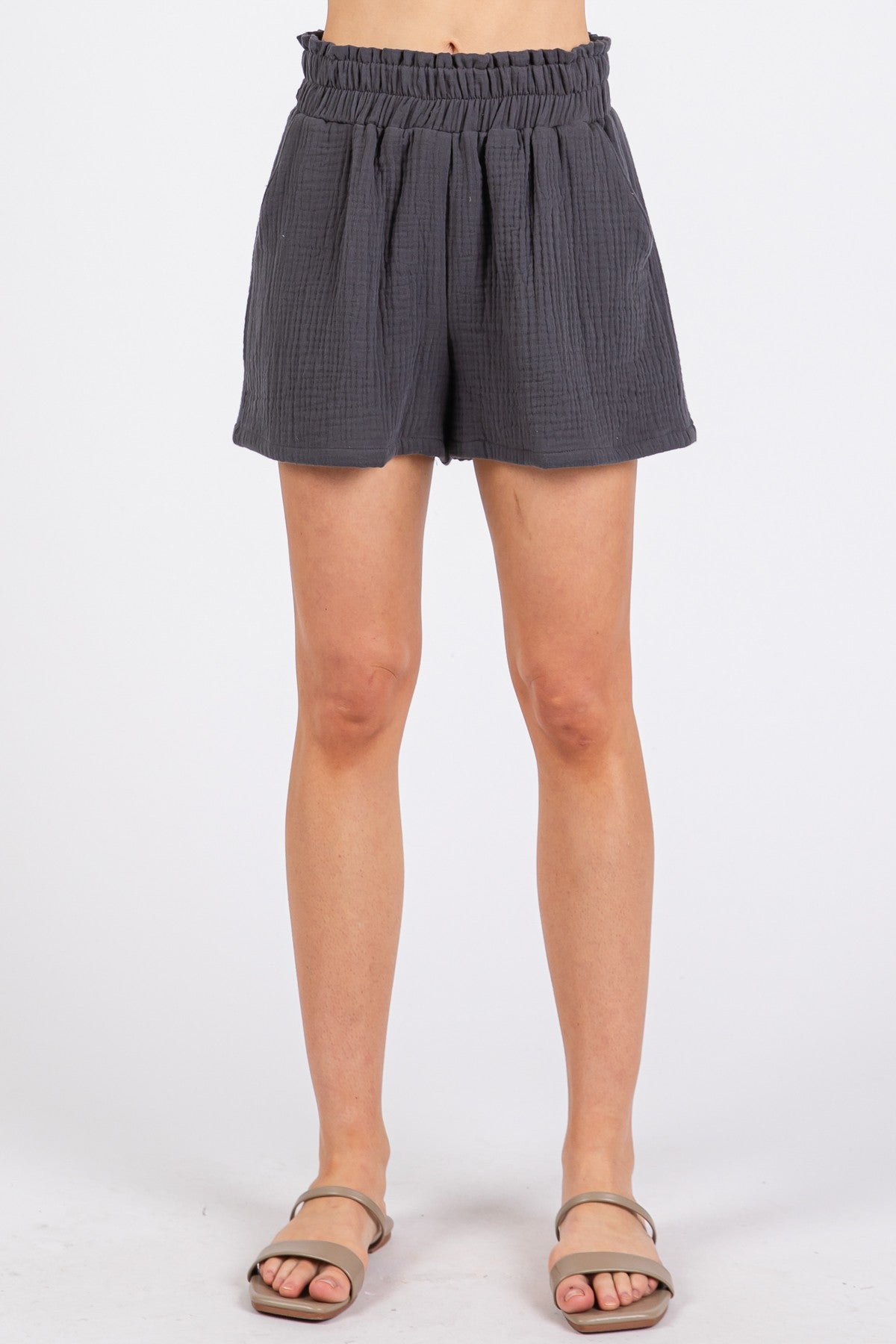 Cotton Triple Gauze Shorts in Charcoal