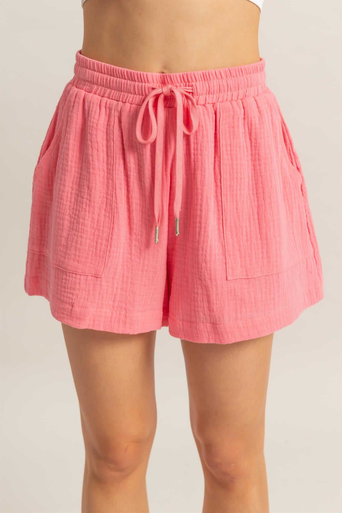 Double Gauze Flowy Shorts in Coral Pink