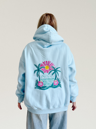 Hibiscus Flower Beach Babe Embroider Hoodie