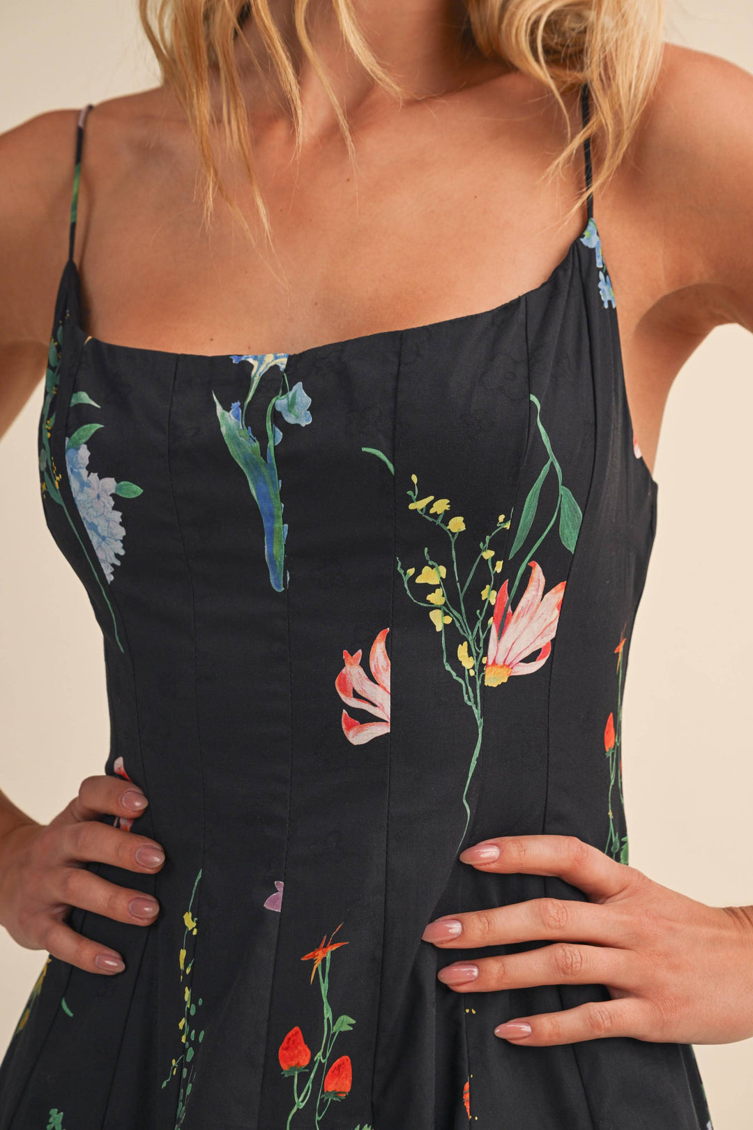 FLORAL PRINTED SLEEVELESS FLARED MAXI DRESS