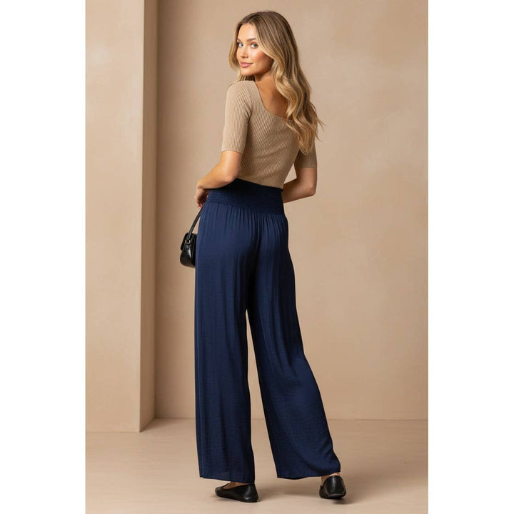 Smocked Waist Wide Leg Pant in Navy