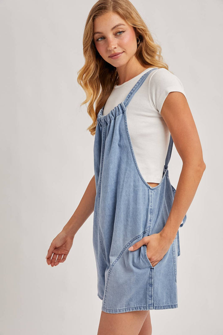 Denim Washed Romper in Light Wash