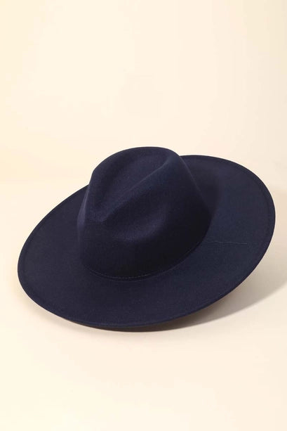 Flat Brim Fedora Hat in Navy