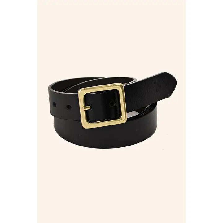 Leather Square Gold Buckle Belt