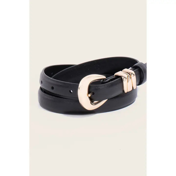 Thin Genuine Leather Belt in Black