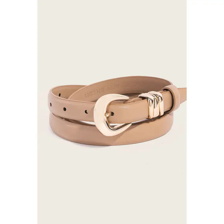 Thin Genuine Leather Belt in Beige