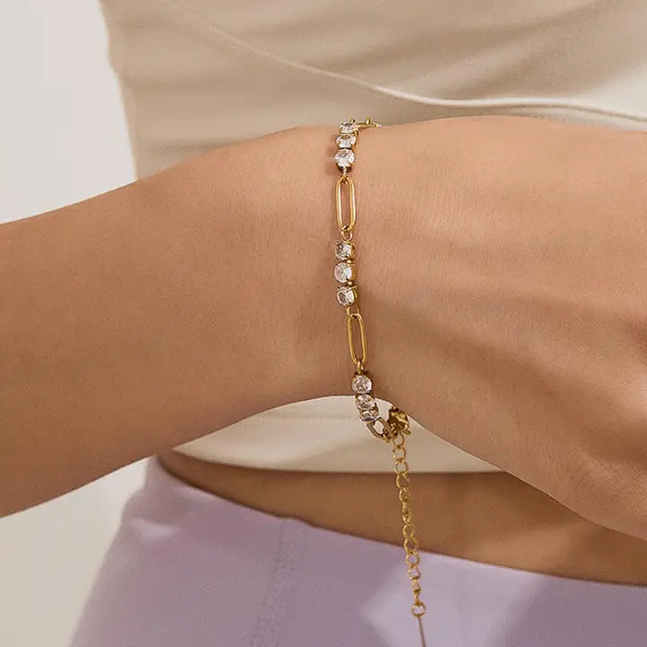 Basil Rhinestone Chain Bracelet