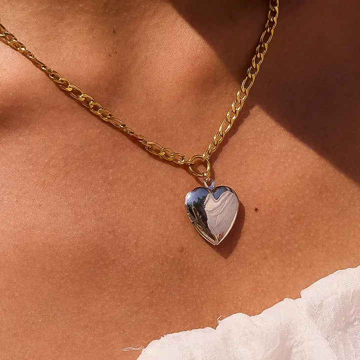 Heidi Two-Tone Heart Locket Necklace