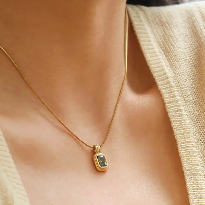 Maeve Green Square Stone Pendant