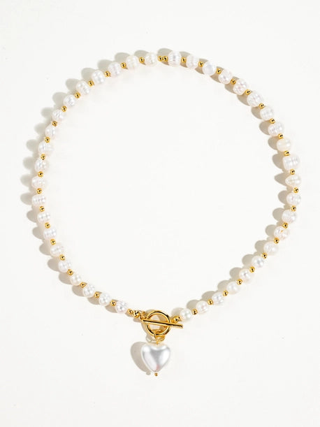 Wren Vintage Natural Pearl Heart Necklace