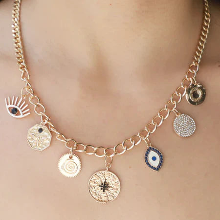 Celestial Coin Charm White Eye necklace