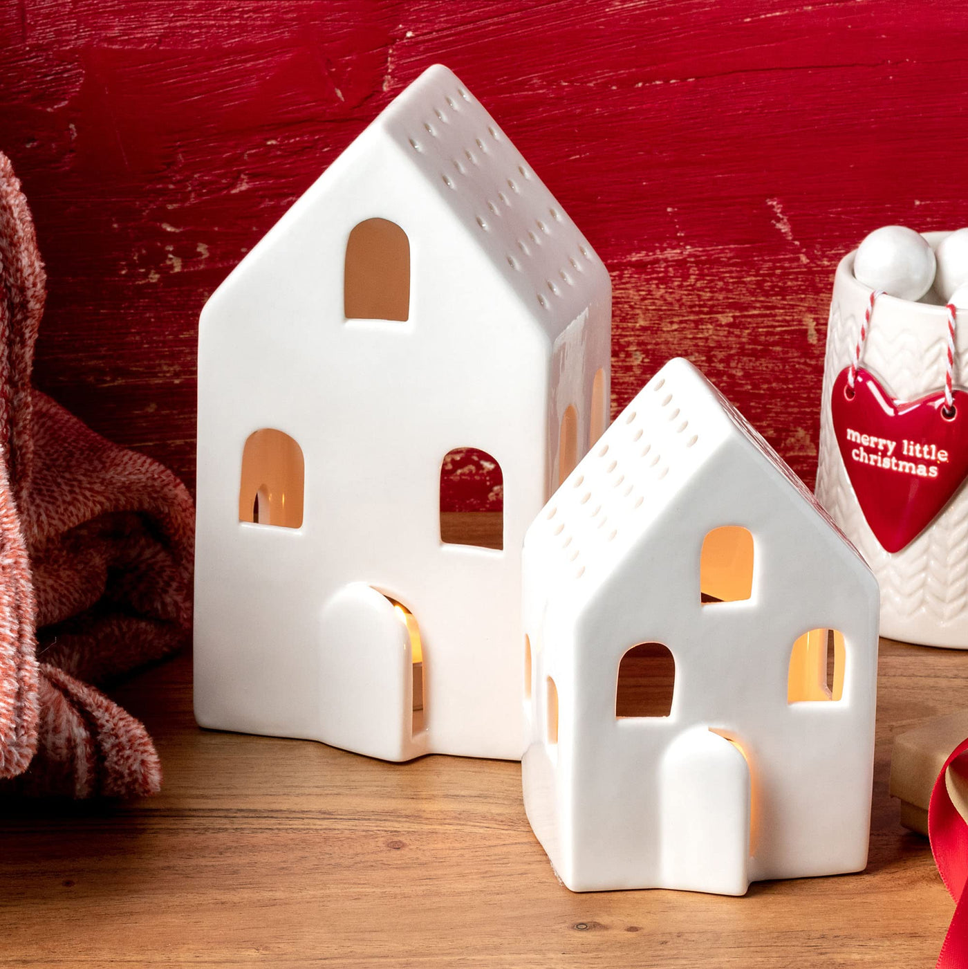 DEMDACO Cozy Home Classic White Stoneware Christmas Candle Holder