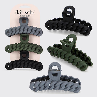 Kitsch Black & Moss Chain Claw Clips 3pc Set