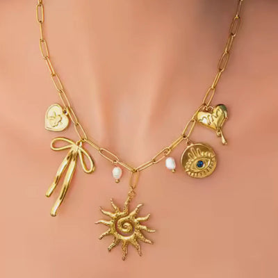 5 Charm Necklace in Gold