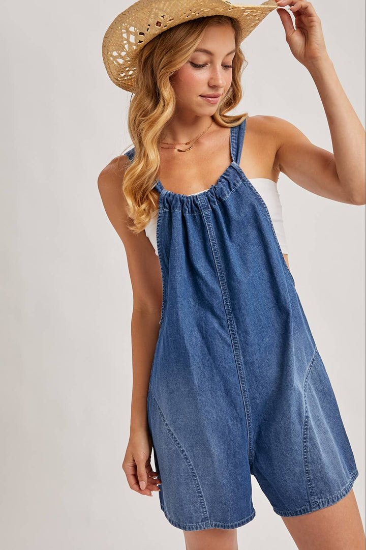 Denim Washed Romper in Light Wash