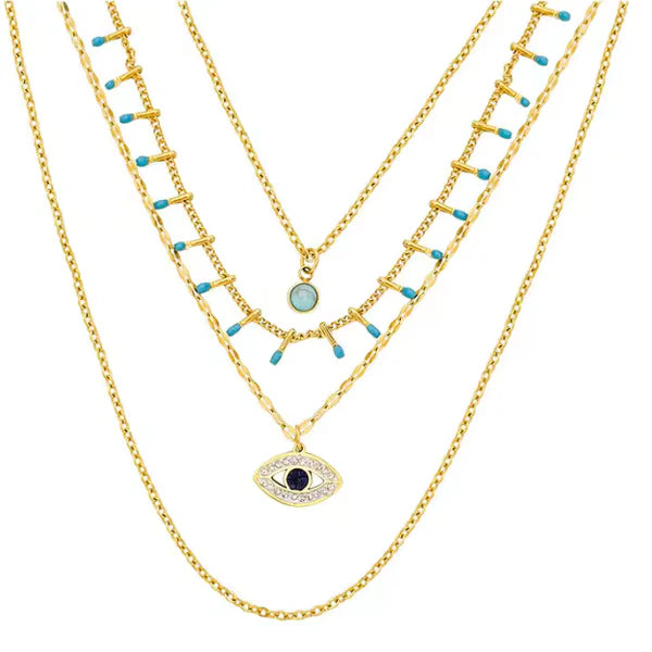 Electra- Evil Eye Turquoise Multi Strand Necklace