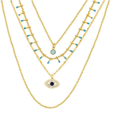 Electra- Evil Eye Turquoise Multi Strand Necklace