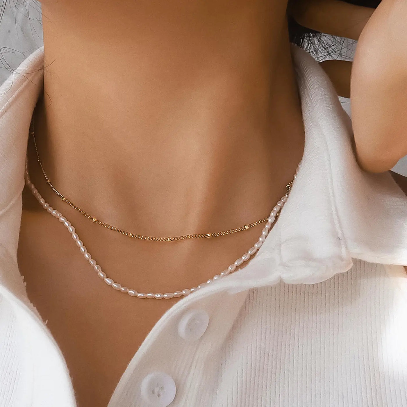 Layered Pearl Chain Necklace