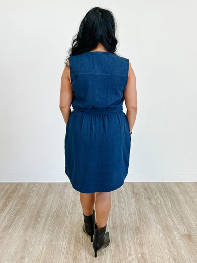 Tetra Grandad Button Through Dress With Tie