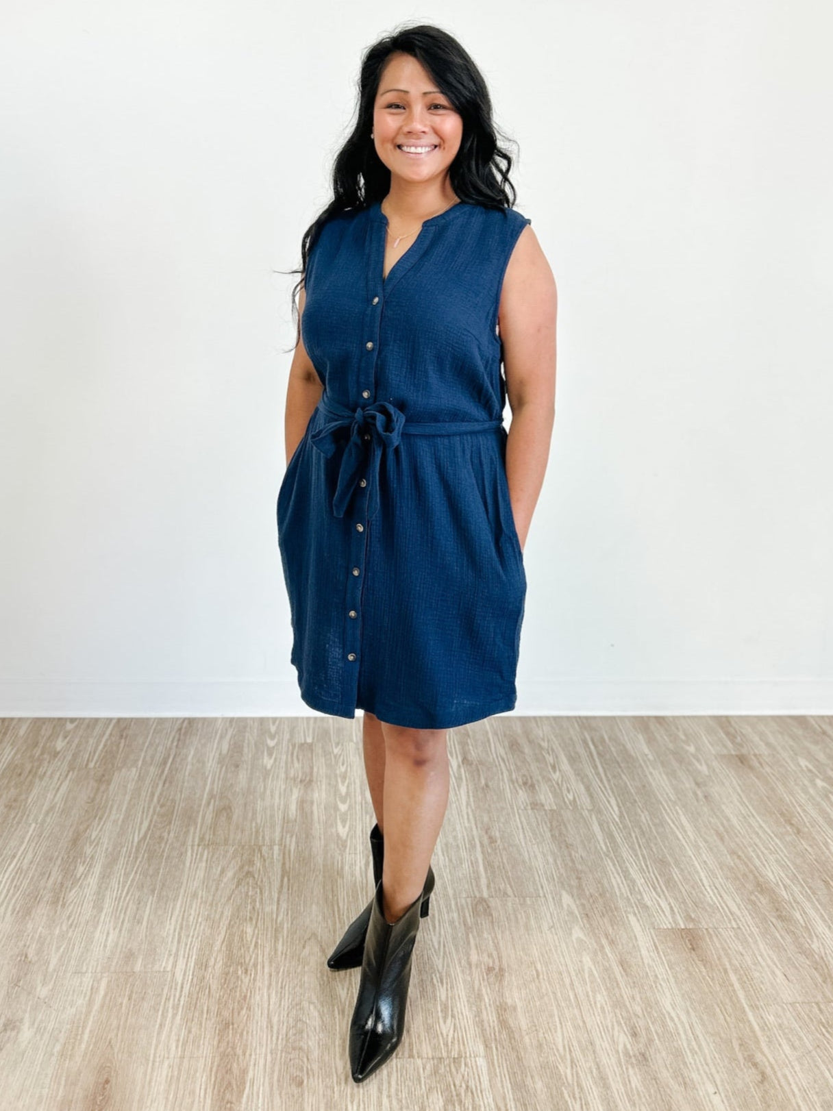 Tetra Grandad Button Through Dress With Tie