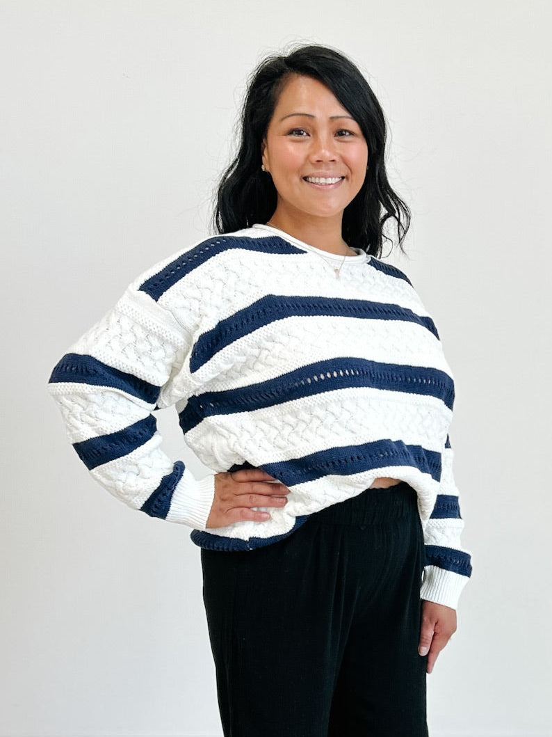 Plait & Pointelle Oversized Stripe Sweater
