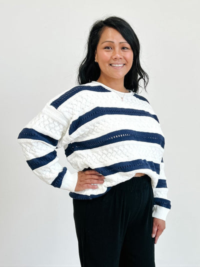 Plait & Pointelle Oversized Stripe Sweater