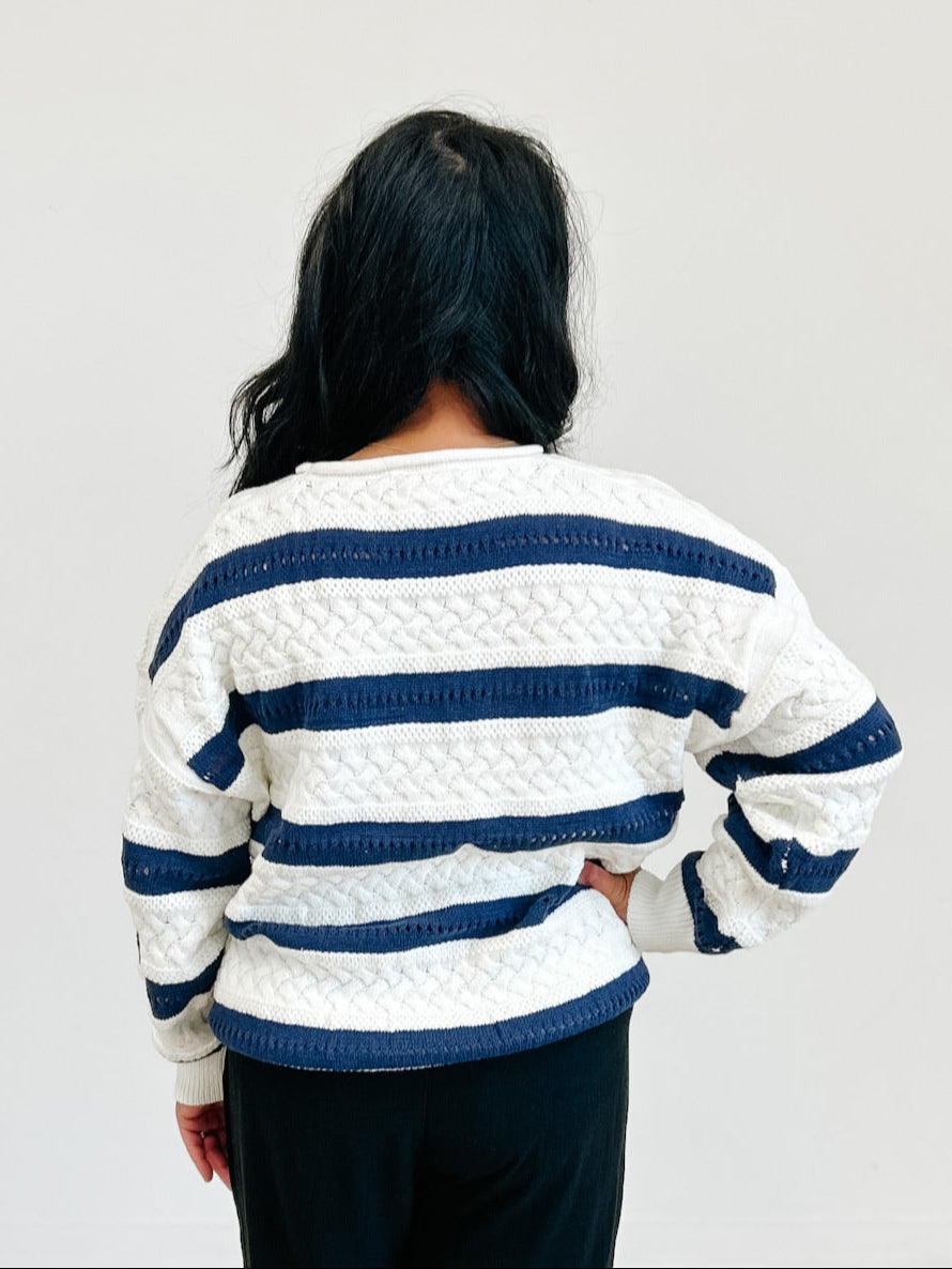 Plait & Pointelle Oversized Stripe Sweater