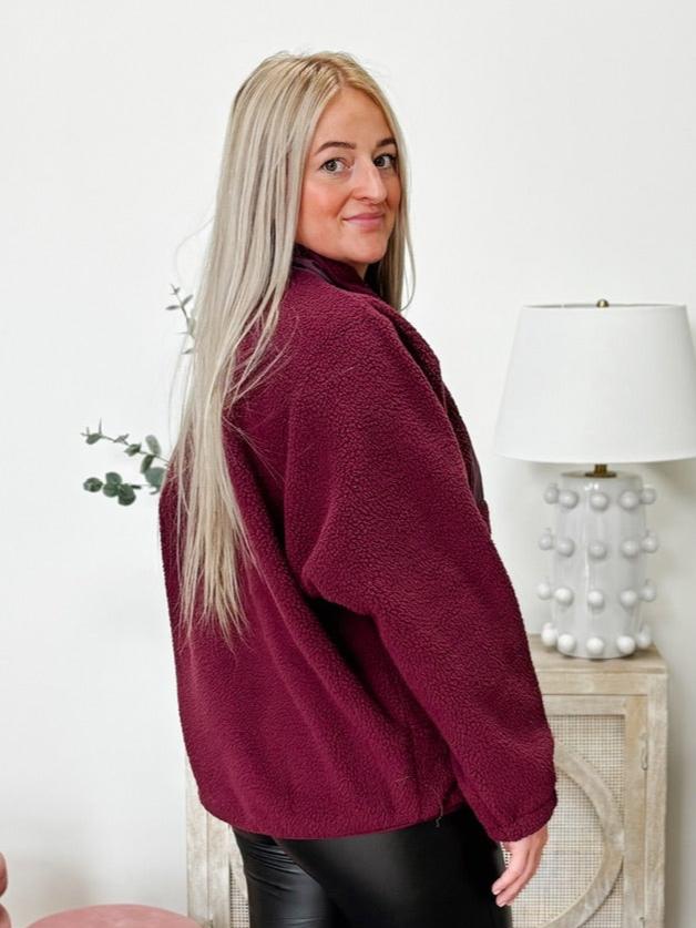 Free People Hit The Slopes Fleece Jacket in Deep Maroon