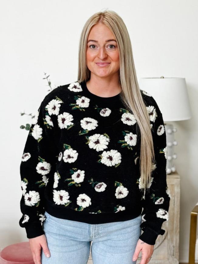 Floral Print Sweater in Black