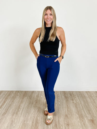 Scuba Belted Side Pocket Straight Leg Pant in Blue Ink