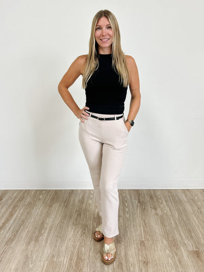 Scuba Belted Side Pocket Straight Leg Pant in Almond