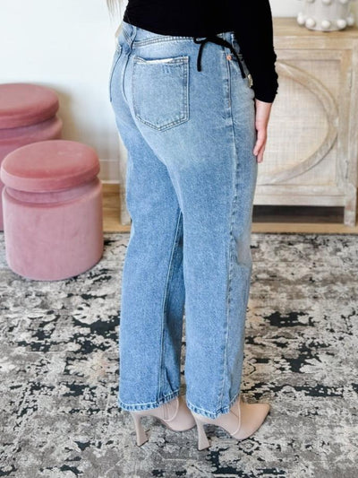 Sneek Peek High Rise Straight Leg Jeans in Light Blue Denim