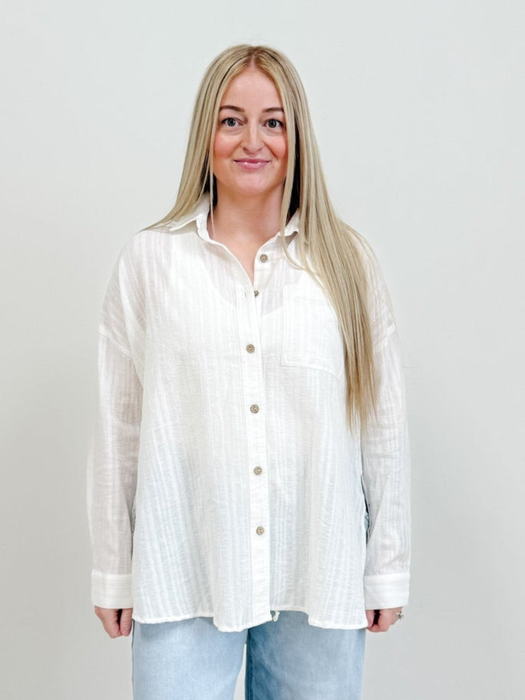 Kennedy Button Down Beach Shirt in White