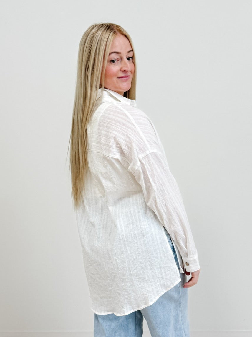 Kennedy Button Down Beach Shirt in White