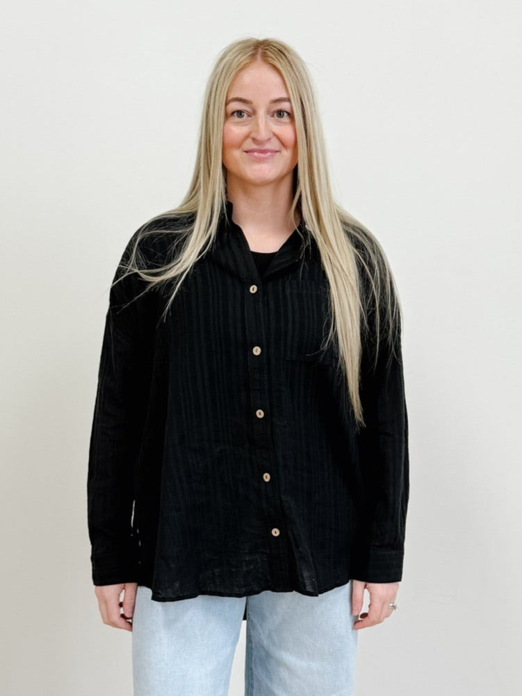 Kennedy Button Down Beach Shirt in Black